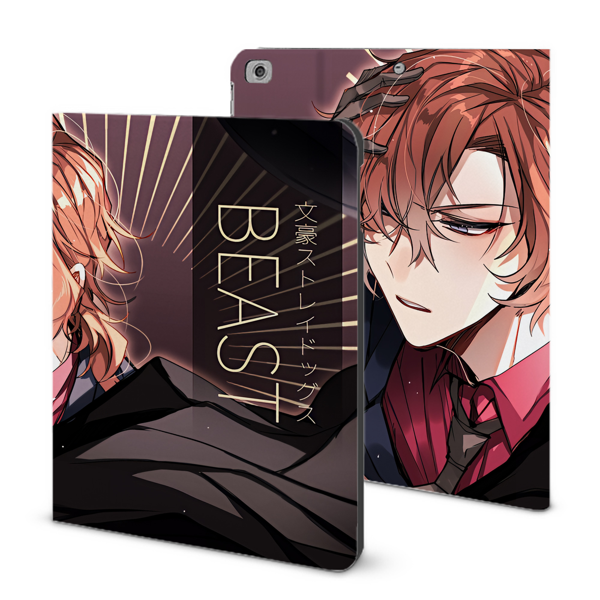 （画像用） 文豪ストレイドッグス Bungo Stray Dogs IPad ケース ブック型 PUレザー TPU 耐衝撃 軽量 薄型 ペン収納なし 全面保護 IPad 各モデル対応